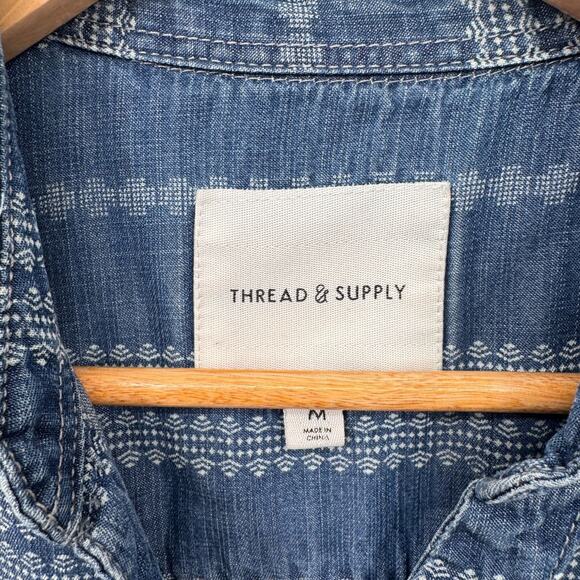 Thread & Supply Western Boho‎ Chambray Button Front Shirt Medium Blue Lyocell - Picture 5 of 10